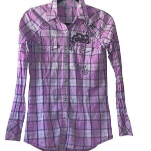 Rock 47 By Wrangler Womens Plaid Long Sleeve Shirt With Embroidery